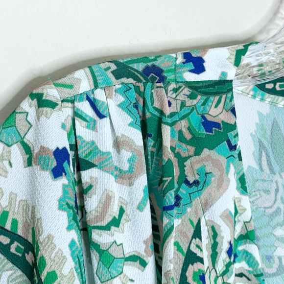 Cara Cara Paris Midi Dress (Sz XS/S) Long Sleeve Tie Waist Scroll Paisley Green